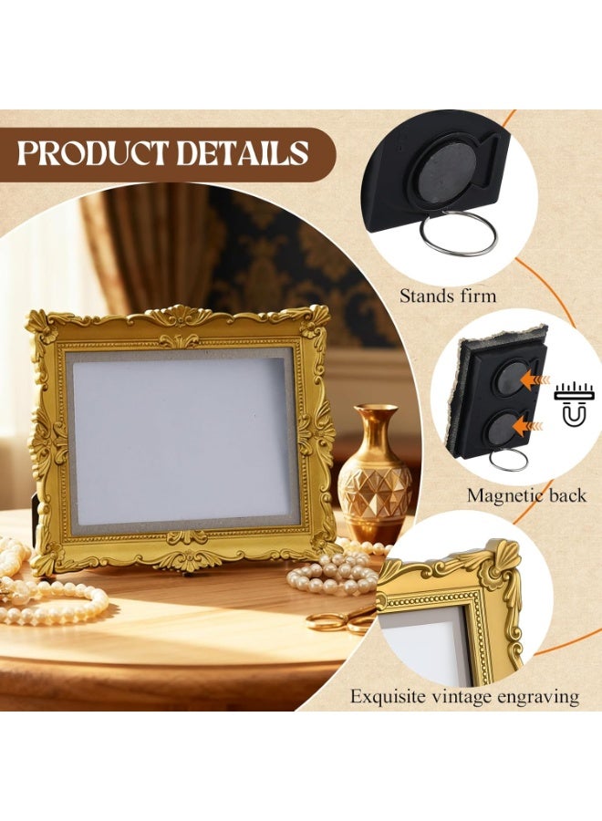 Bukela 4Pcs Vintage Mini Picture Frames for 2.5"x3.5" Wallet Size Picture DIY 4.5"x3.5" Magnetic Fridge Magnet Small Gold Ornate Photo Frame Antique Table Decor for Wedding Party Menu(Vintage) - Image 2